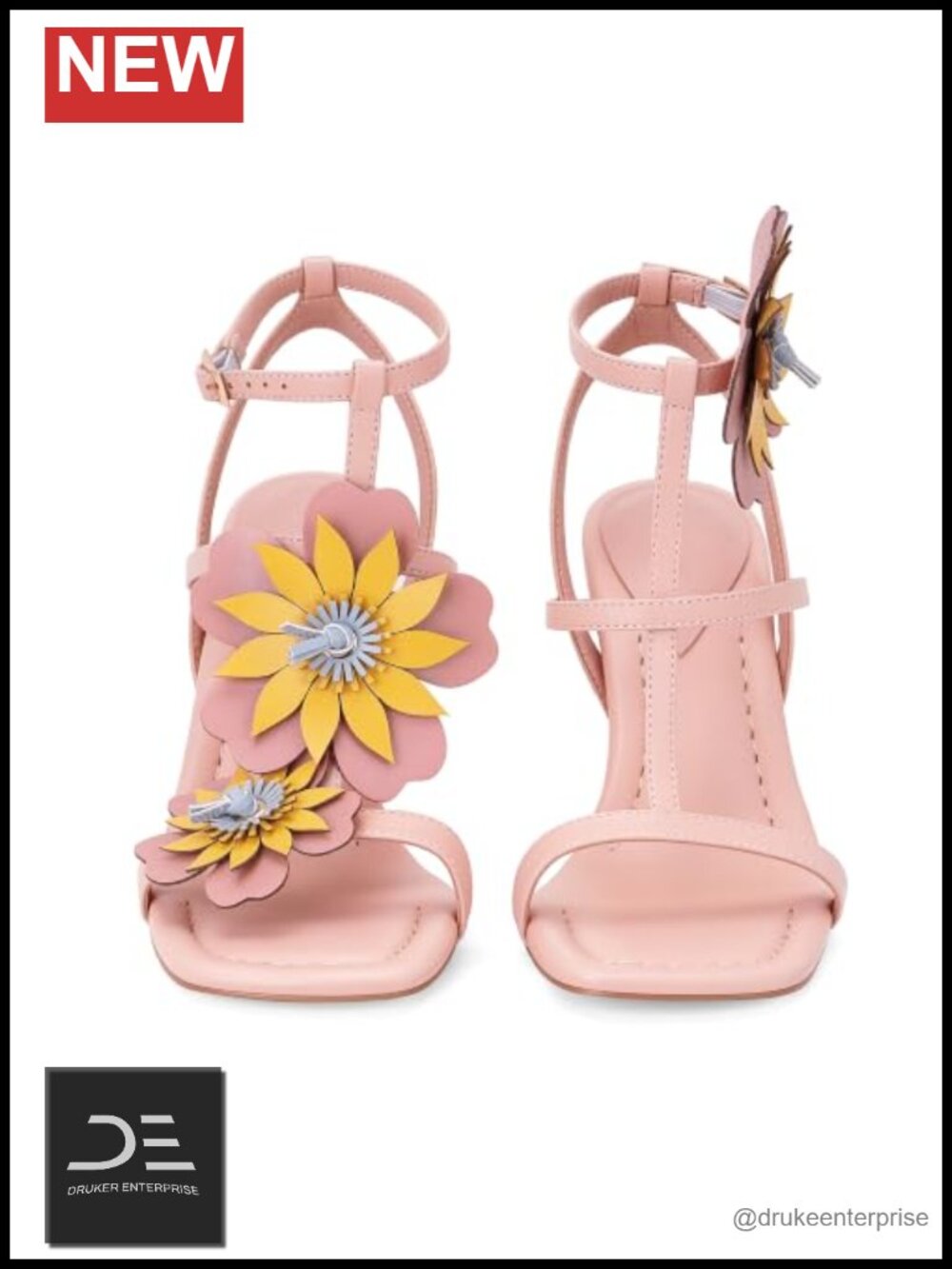 Women's Flower High Heels T-Strap Stiletto Summer Vacation Sandals Faux Leather